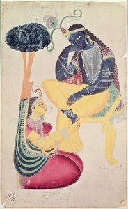 The God Krishna with his mortal love, Radha